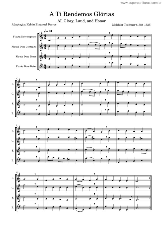 Partitura da música A Ti Rendemos Glórias – Melchior Teschner