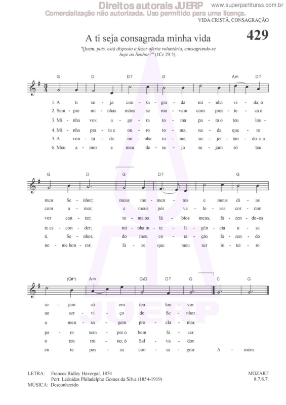 Partitura da música A Ti Seja Consagrada Minha Vida - 429 HCC