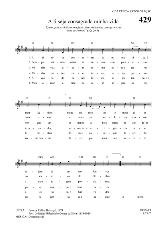 Partitura da música A Ti Seja Consagrada Minha Vida