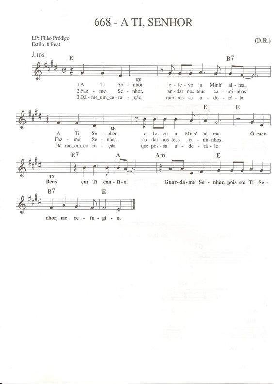 Partitura da música A Ti Senhor