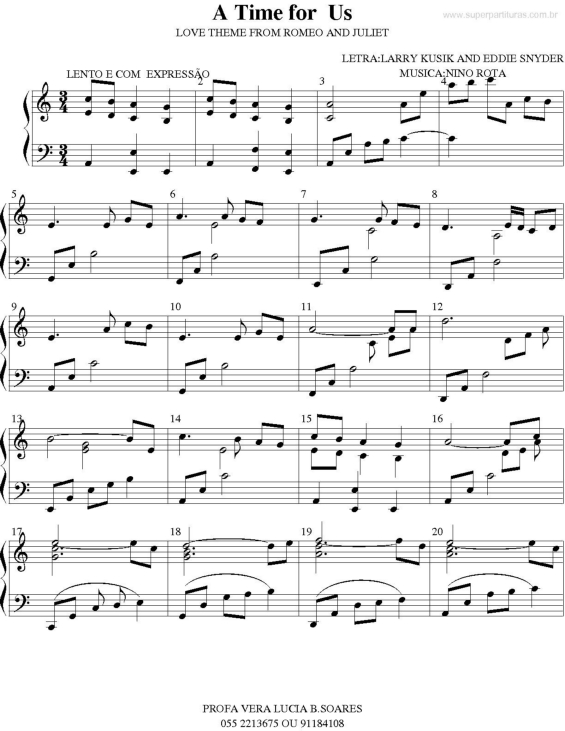 Partitura da música A Time for Us (Romeu e Julieta) v.2