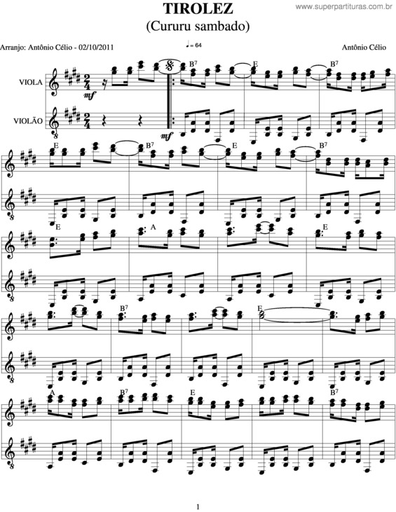 Partitura da música A Tiroleza