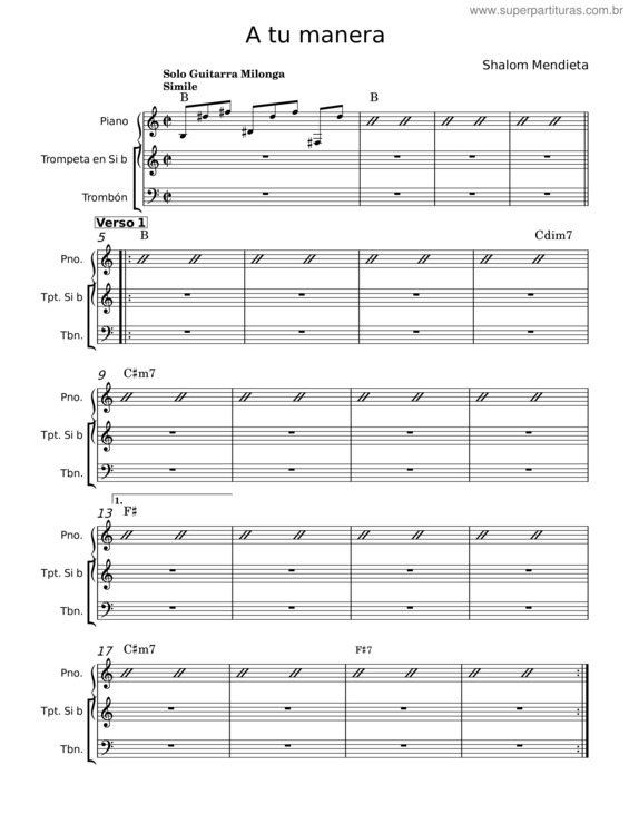 Partitura da música A Tu Manera – Shalom Mendieta