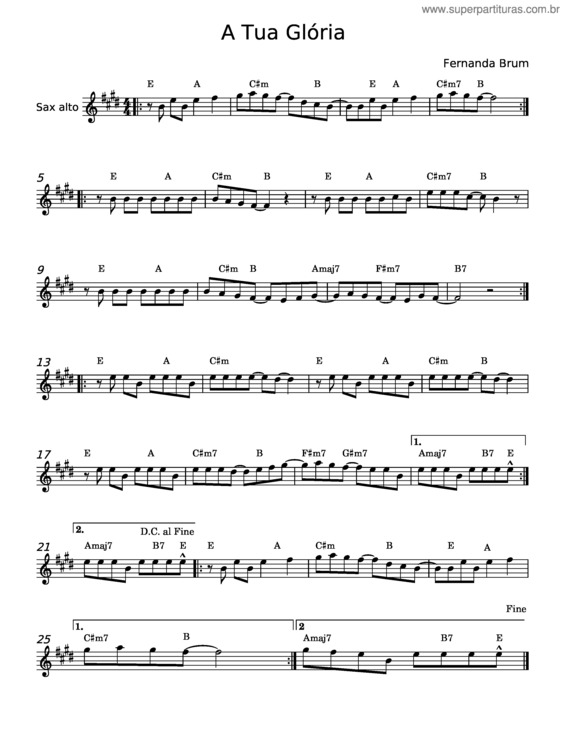 Partitura da música A Tua Glória – Fernanda Brum