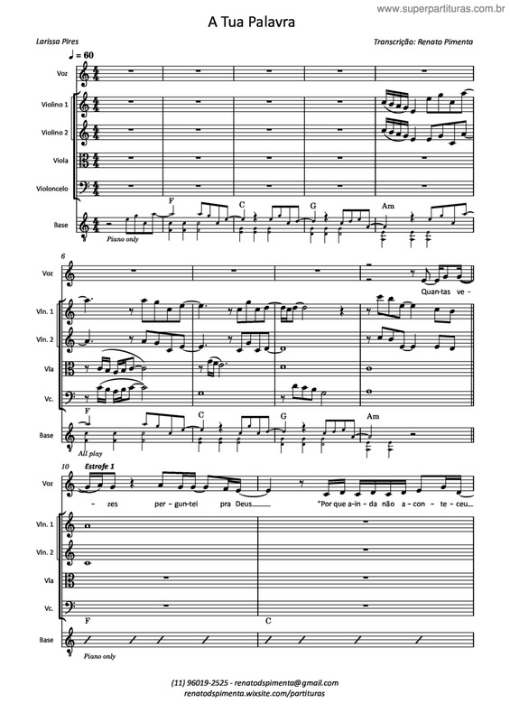 Partitura da música A Tua Palavra v.3