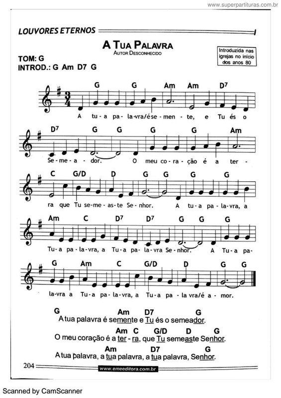 Partitura da música A Tua Palavra