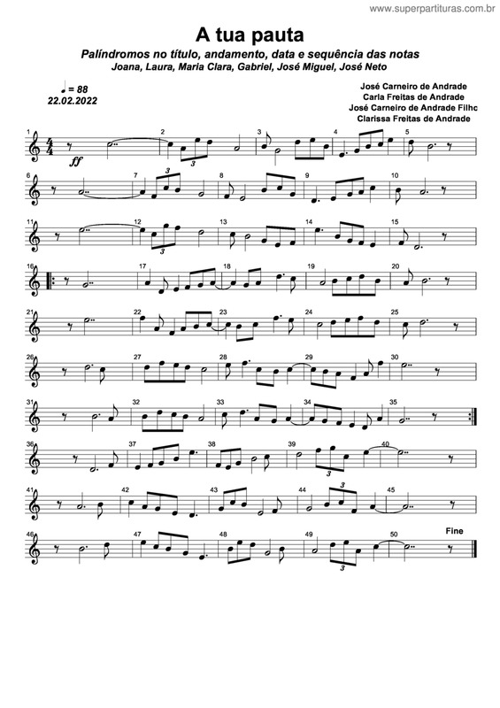 Partitura da música A Tua Pauta