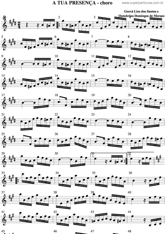 Partitura da música A Tua Presença v.2