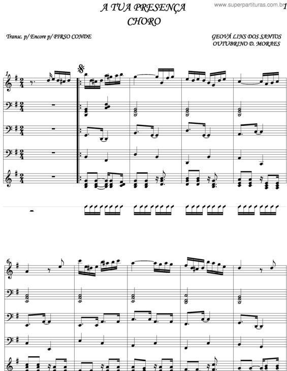 Partitura da música A Tua Presença v.3