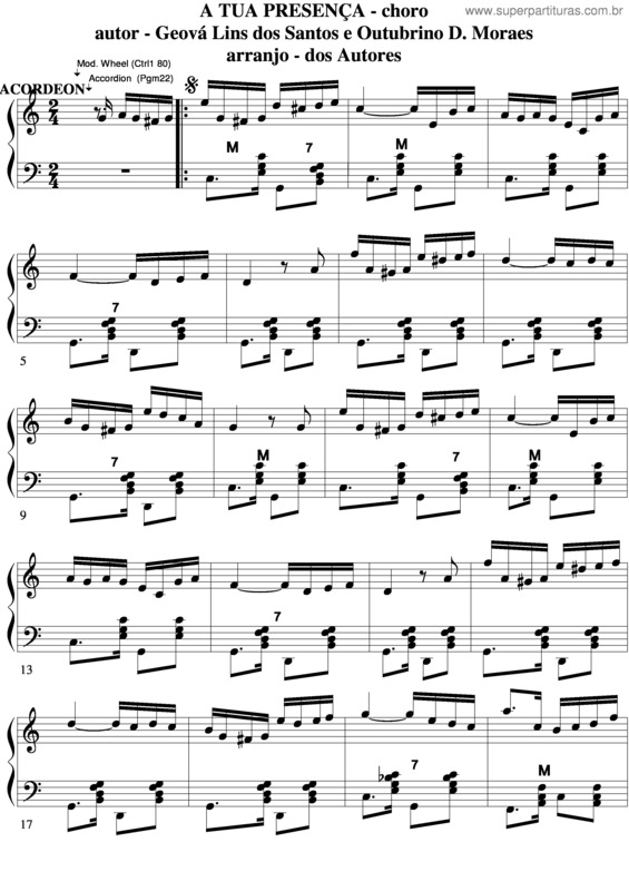 Partitura da música A Tua Presença v.4