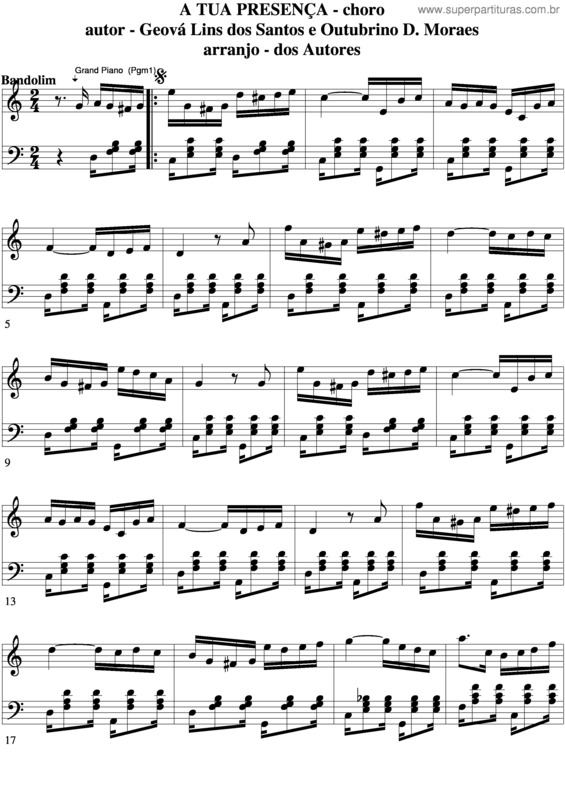 Partitura da música A Tua Presença v.5