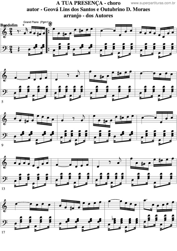 Partitura da música A Tua Presença v.5