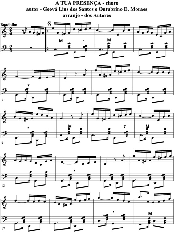 Partitura da música A Tua Presença v.7