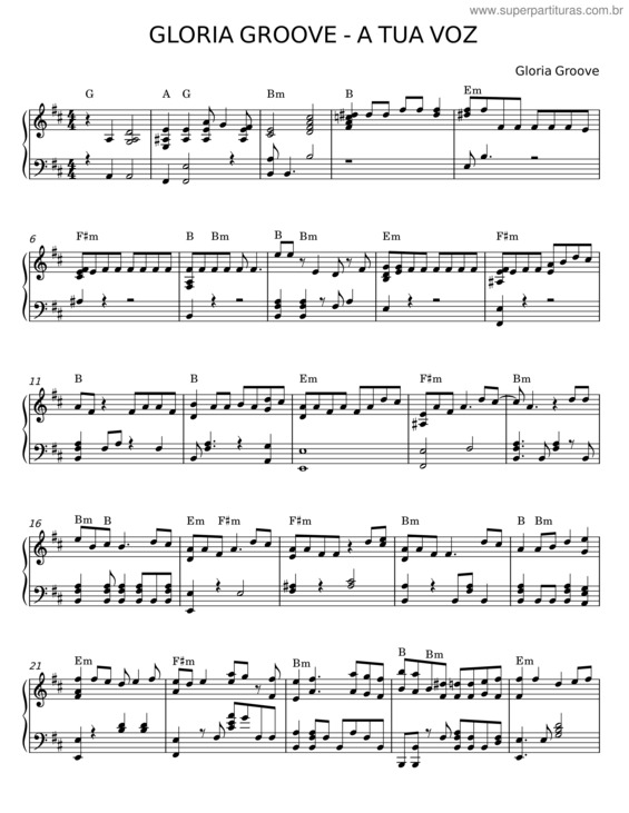 Partitura da música A Tua Voz – Gloria Groove
