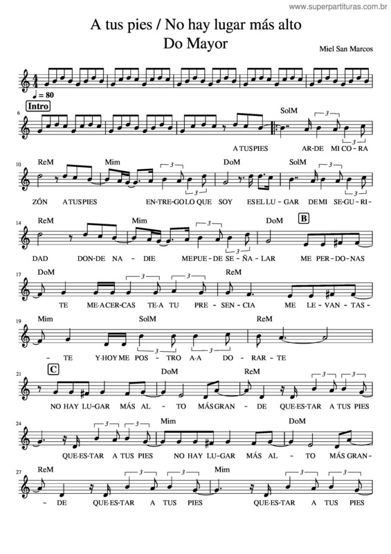 Partitura da música A Tus Pies /No Hay Lugar Mas Alto Tono Original