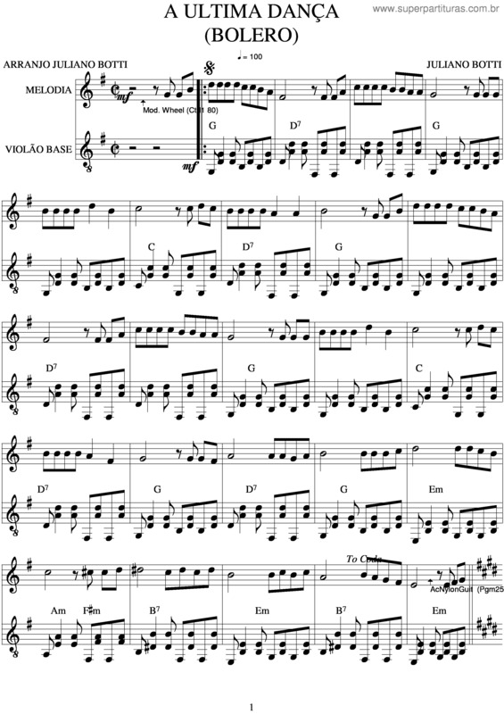 Partitura da música A Ultima Dança