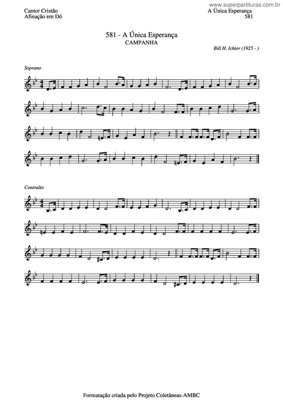 Partitura da música A Única Esperança v.2