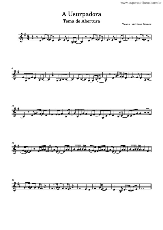 Partitura da música A Usurpadora – Tema De Abertura