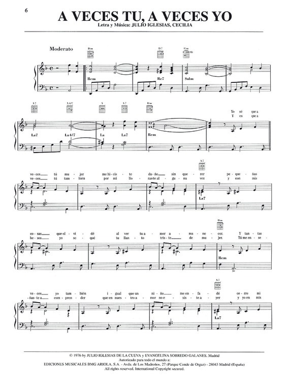 Partitura da música A Veces Tu, A Veces Yo v.2