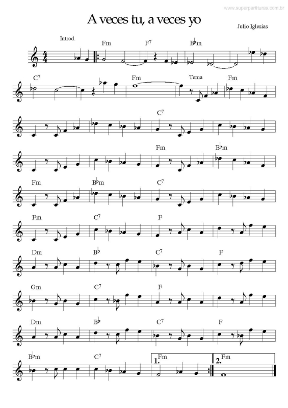 Partitura da música A Veces Tu, a Veces Yo