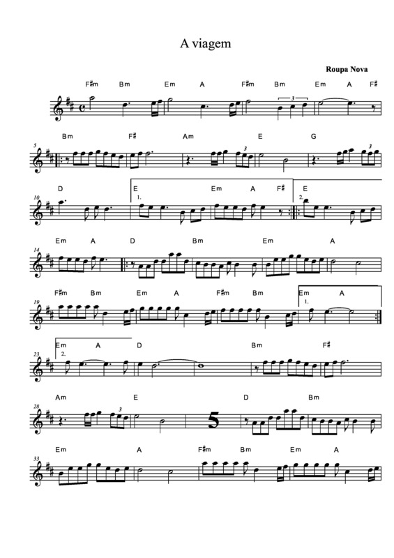 Partitura da música A Viagem v.5