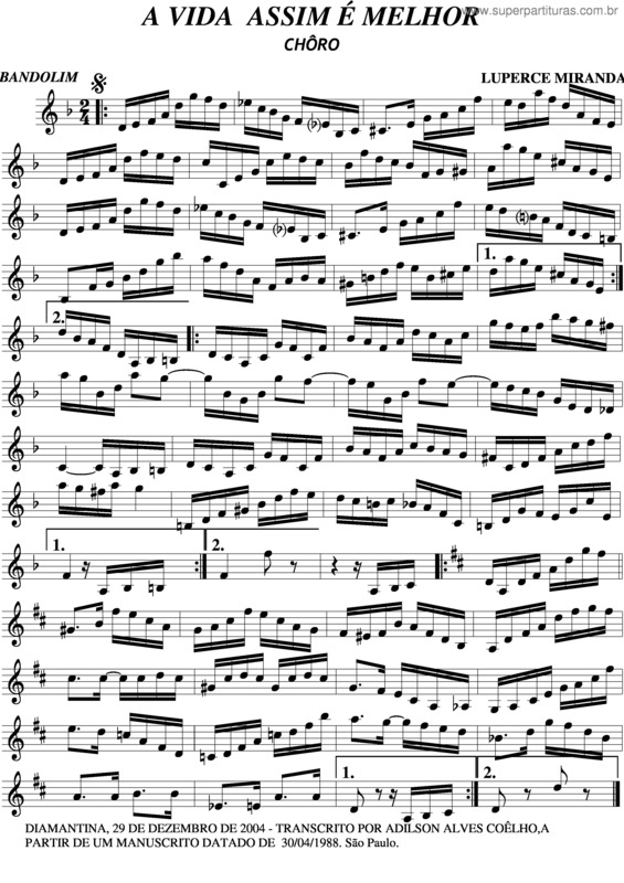 Partitura da música A Vida Assim É Melhor