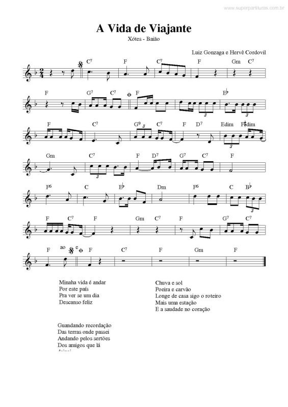 Partitura da música A Vida De Viajante v.2