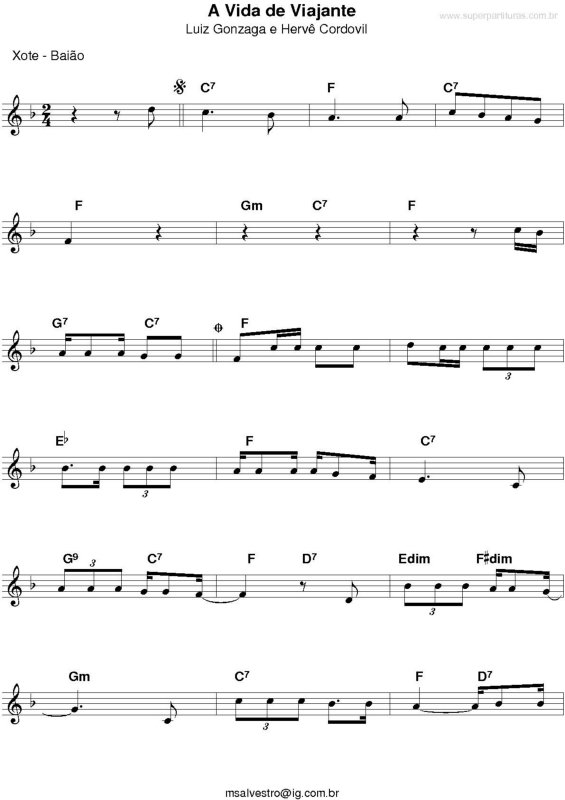 Partitura da música A Vida De Viajante