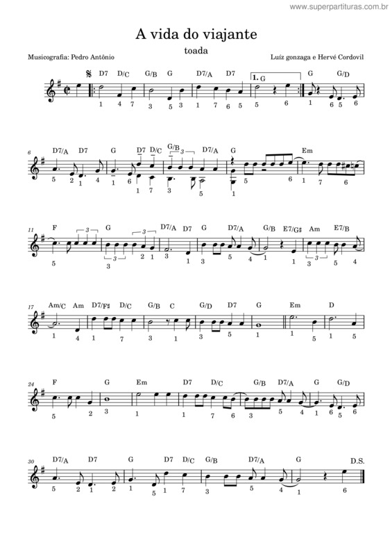 Partitura da música A Vida Do Viajante – Pedro Antônio