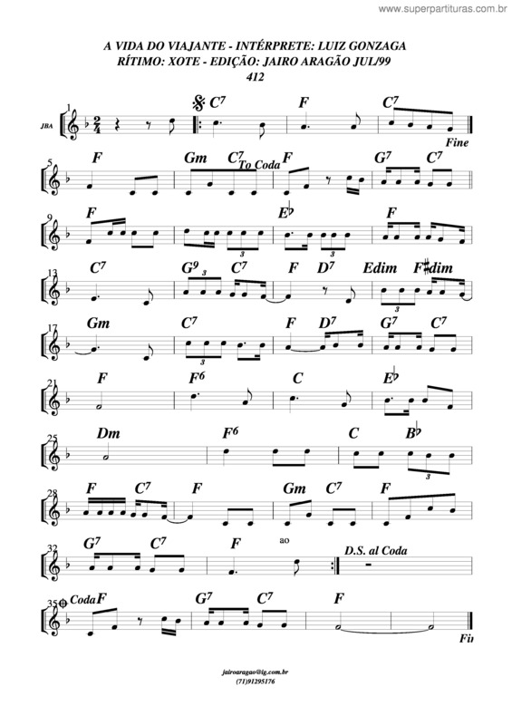 Partitura da música A Vida Do Viajante v.5