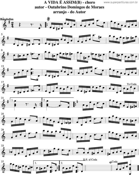 Partitura da música A Vida É Assim v.5