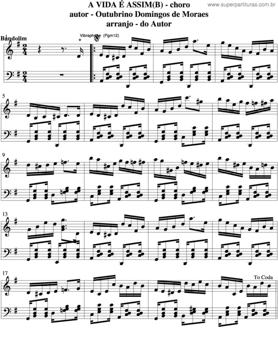 Partitura da música A Vida É Assim v.6