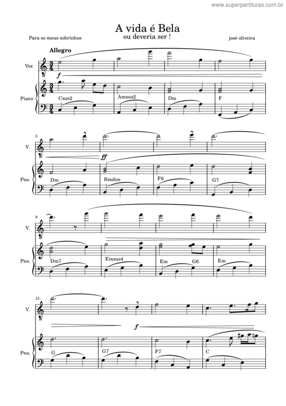 Partitura da música A Vida É Bela