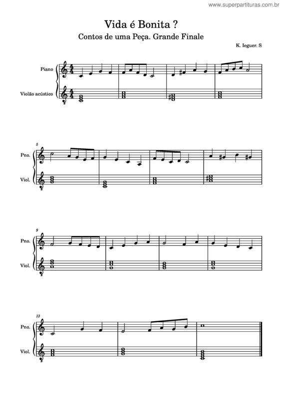 Partitura da música A Vida É Bonita? – Contos De Uma Peça. Kevin. I. S.
