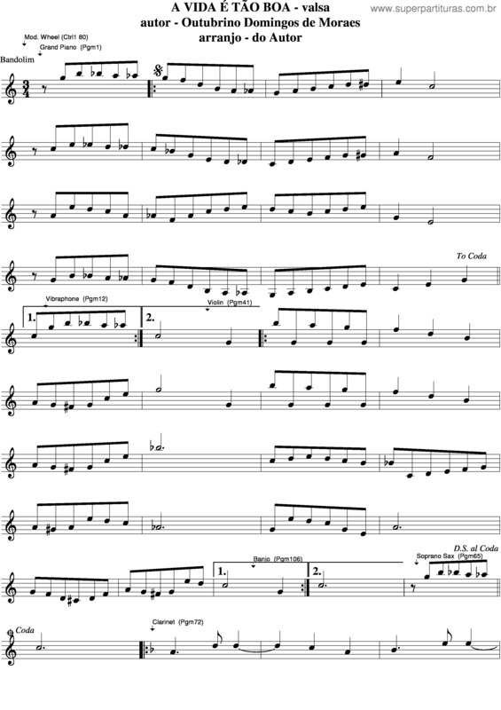 Partitura da música A Vida É Tão Boa v.2