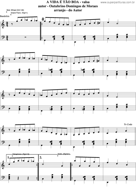 Partitura da música A Vida É Tão Boa v.3