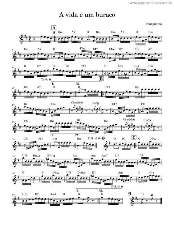Partitura da música A Vida É Um Buraco – Pixinguinha