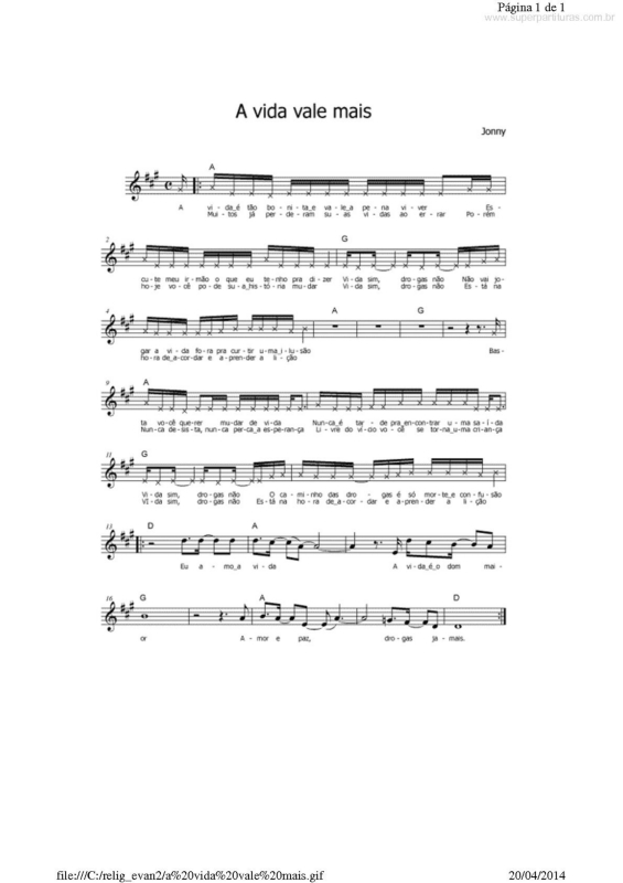 Partitura da música A Vida Vale Mais