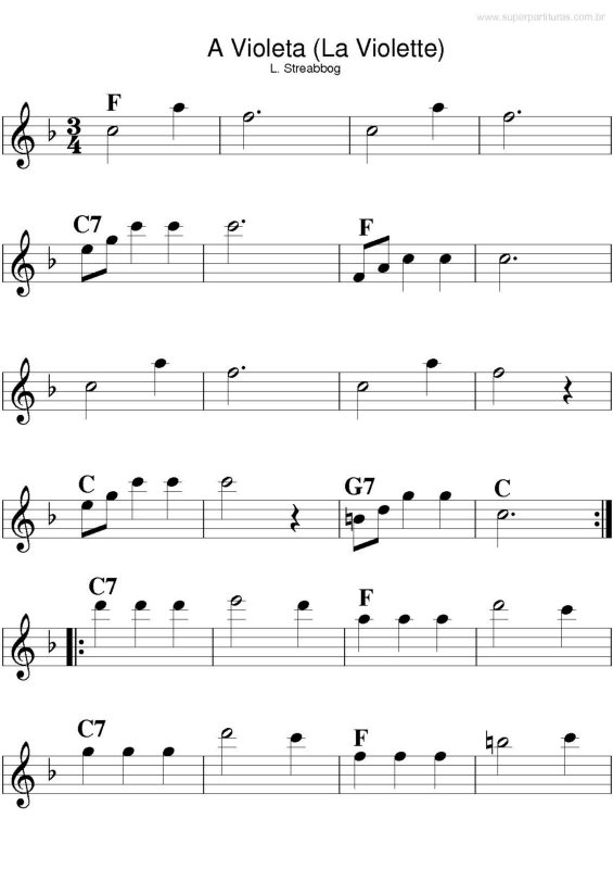 Partitura da música A Violeta (La Violette)