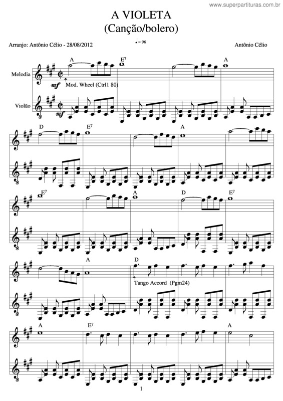 Partitura da música A Violeta