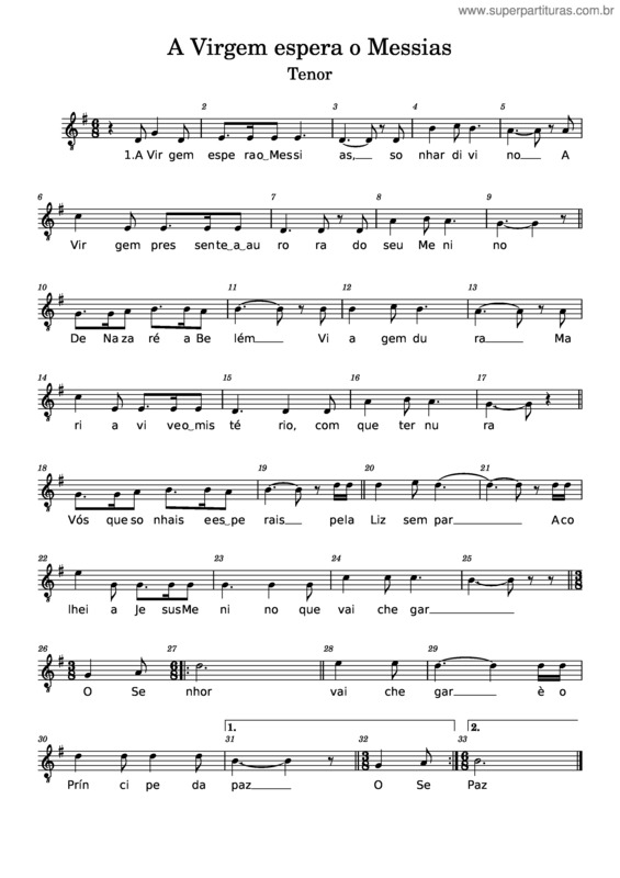 Partitura da música A Virgem Espera O Menino A Virgem Espera O Messias Tenor