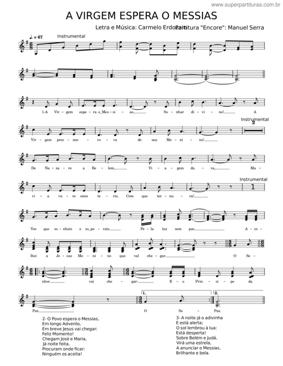 Partitura da música A Virgem Espera O Messias – Manuel Serra