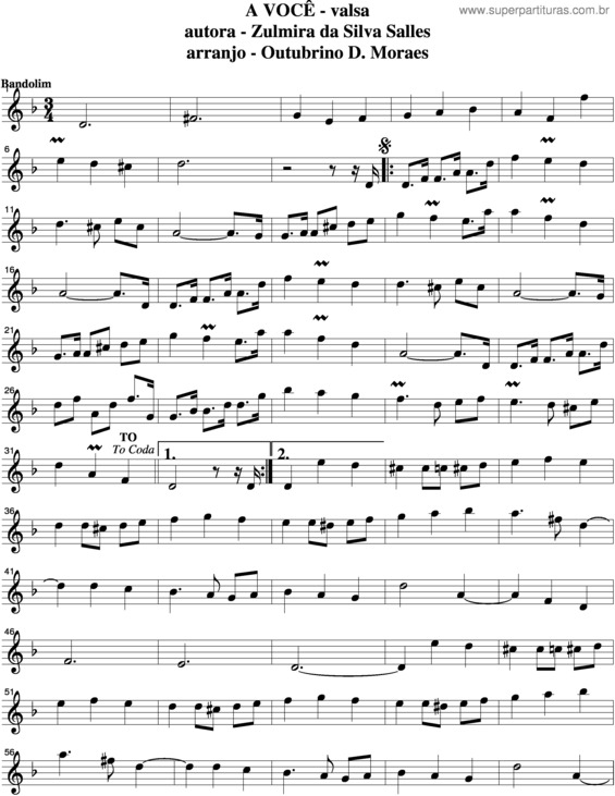 Partitura da música A Você v.3