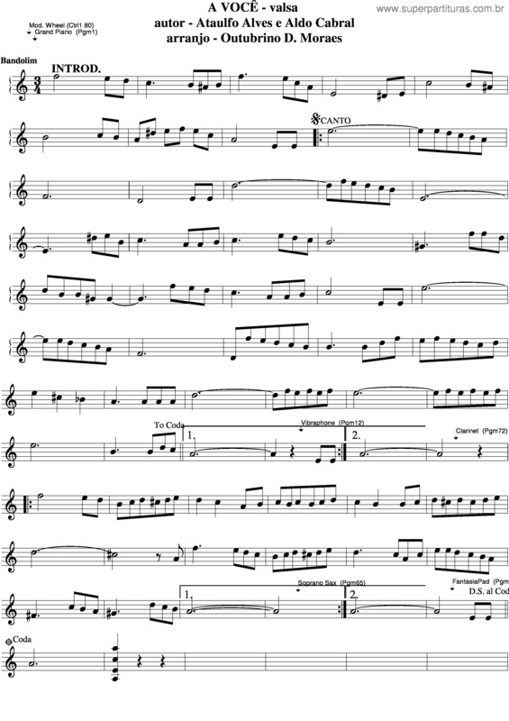 Partitura da música A Você v.8