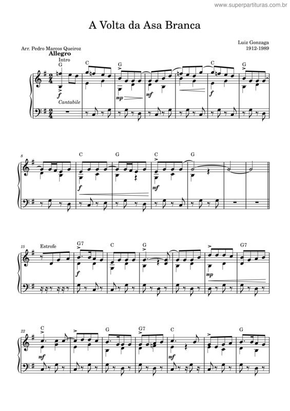 Partitura da música A Volta Da Asa Branca – Luiz Gonzaga A Volta Da Asabranca