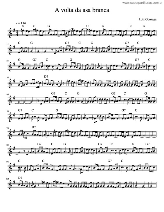 Partitura da música A Volta Da Asa Branca – Trabalho De Arranjos