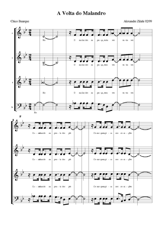 Partitura da música A Volta do Malandro