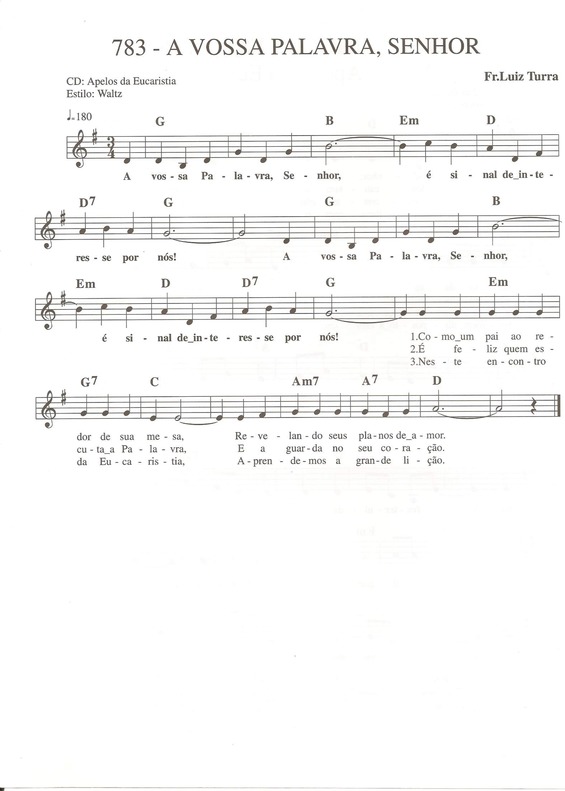 Partitura da música A Vossa Palavra Senhor