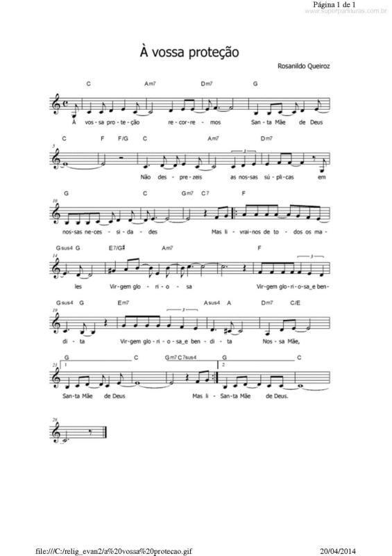 Partitura da música À Vossa Proteção v.2