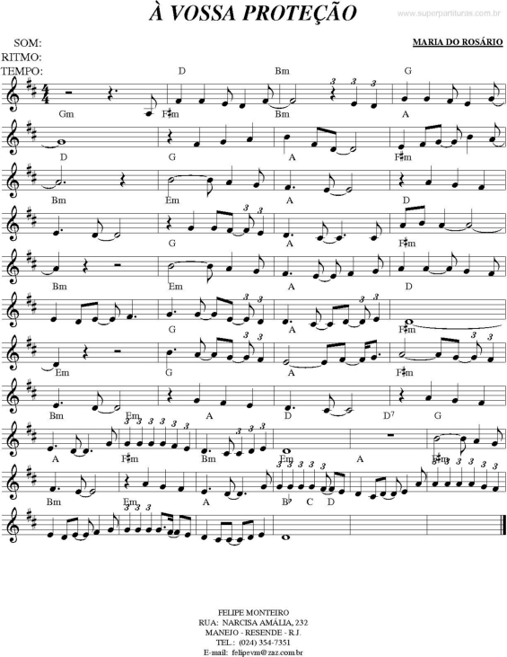 Partitura da música À Vossa Proteção